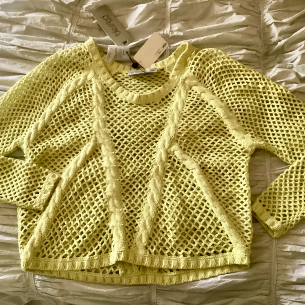NWTags Blessed are the Meek Yellow Open Stitch Cable-knit Sweater Small
